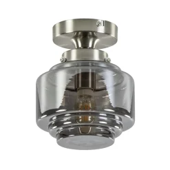 Kleine plafondlamp hal/toilet met smokey glazen kap