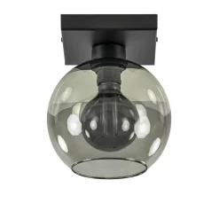 Kleine plafondlamp zwart met smoke glas 20 cm