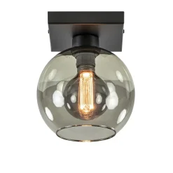 Kleine plafondlamp zwart met smoke glas 20 cm