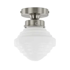 Kleine plafonnière staal met wit glas