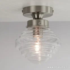 Kleine stalen plafondlamp glas helder
