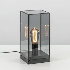 Kleine tafellamp Askjer zwart met smoke glas