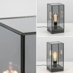 Kleine tafellamp Askjer zwart met smoke glas