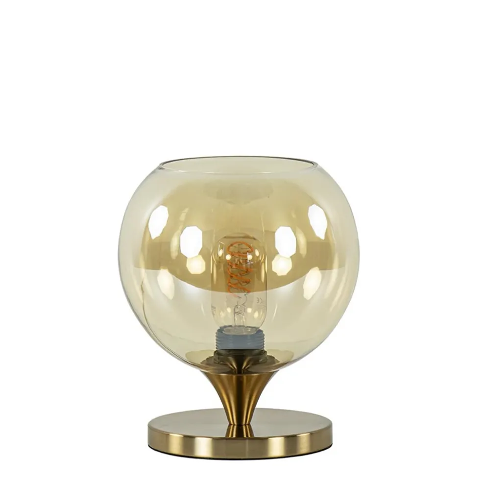 Kleine tafellamp goud met amber kleurig glas