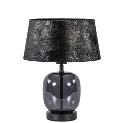Kleine tafellamp zwart glas met stoffen kap