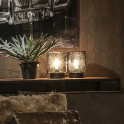 Kleine tafellamp zwart met smoke glazen kap