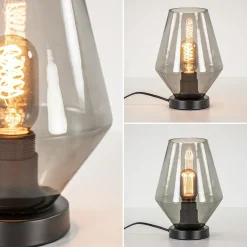 Kleine tafellamp zwart met smoke glas