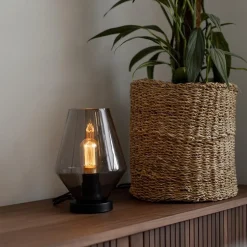 Kleine tafellamp zwart met smoke glas