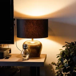 Lampenkap zwart/goud cilinder met gouden binnenzijde, hoogte 20cm, Ø 35cm, warm omgeslagen