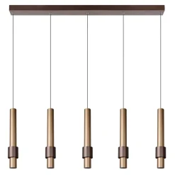 Landelijke 5-lichts LED hanglamp cilinders bruin