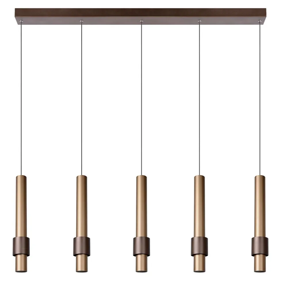 Landelijke 5-lichts LED hanglamp cilinders bruin