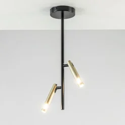 Landelijke plafondlamp zwart met goud G9