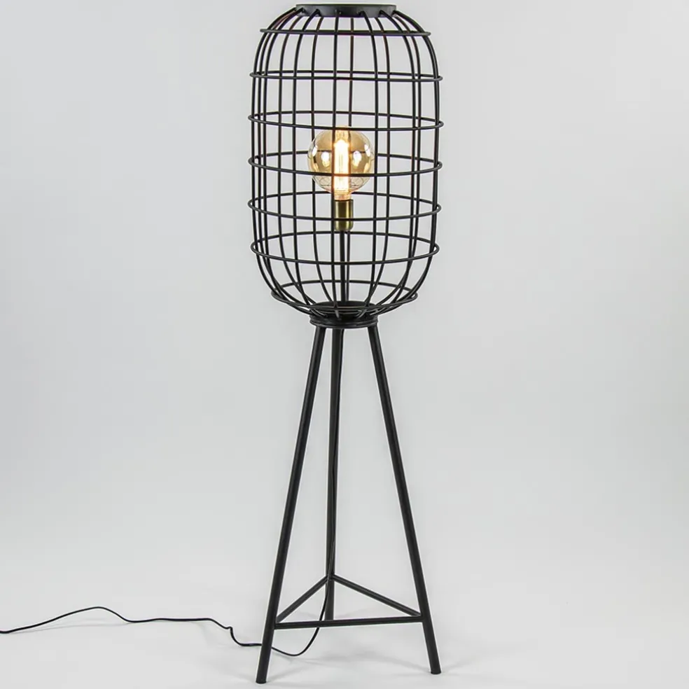 Landelijke vloerlamp Toah mat zwart met brons