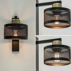 Landelijke wandlamp zwart/goud met ronde kap
