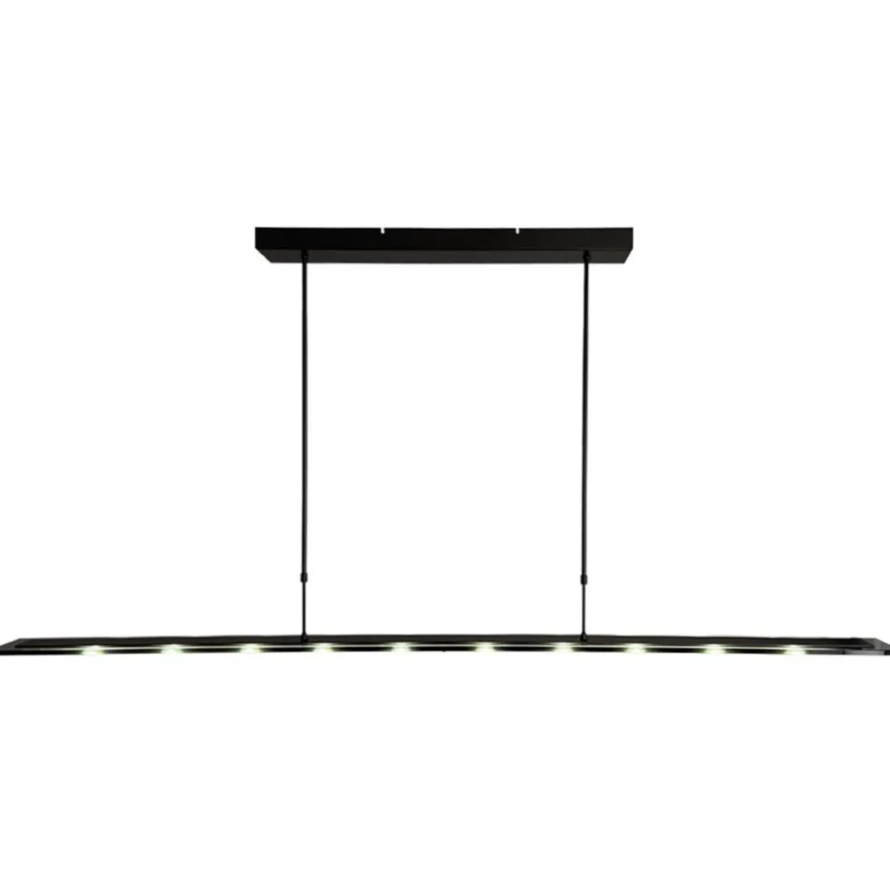 Langwerpige LED hanglamp zwart met smoke glas 170 cm