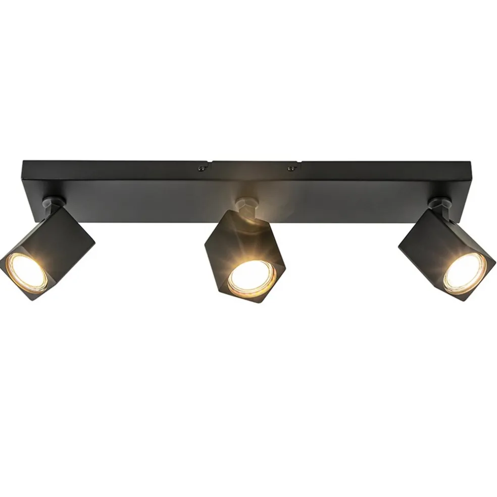 Langwerpige opbouwspot 3-lichts balk zwart