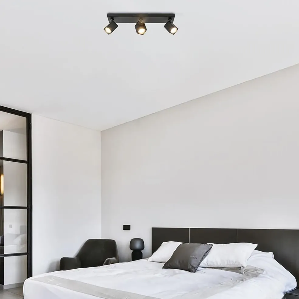 Langwerpige opbouwspot 3-lichts balk zwart