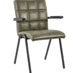 Lederen armstoel olijf groen met zwart metalen pootjes