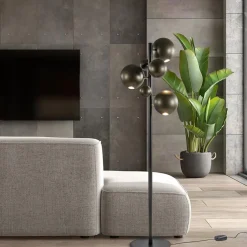 3-Lichts design vloerlamp zwart met platinum bollen