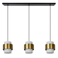 3-Lichts eettafelhanglamp mat goud met opaal glas