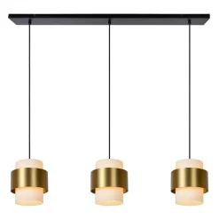 3-Lichts eettafelhanglamp mat goud met opaal glas