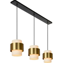 3-Lichts eettafelhanglamp mat goud met opaal glas