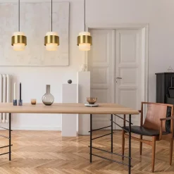 3-Lichts eettafelhanglamp mat goud met opaal glas