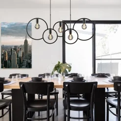 5-Lichts eettafelhanglamp ringen mat zwart