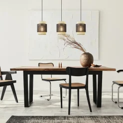 3-Lichts eettafelhanglamp webbing met zwart