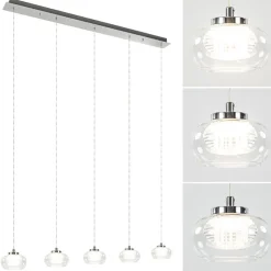 5-Lichts hanglamp chroom met helder glas en dimbaar LED