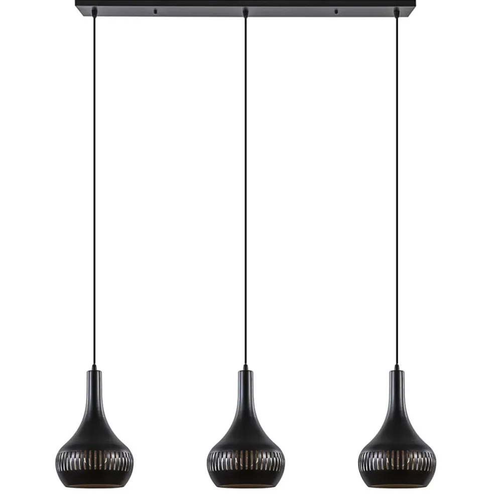 3-Lichts hanglamp kegels mat zwart met goud