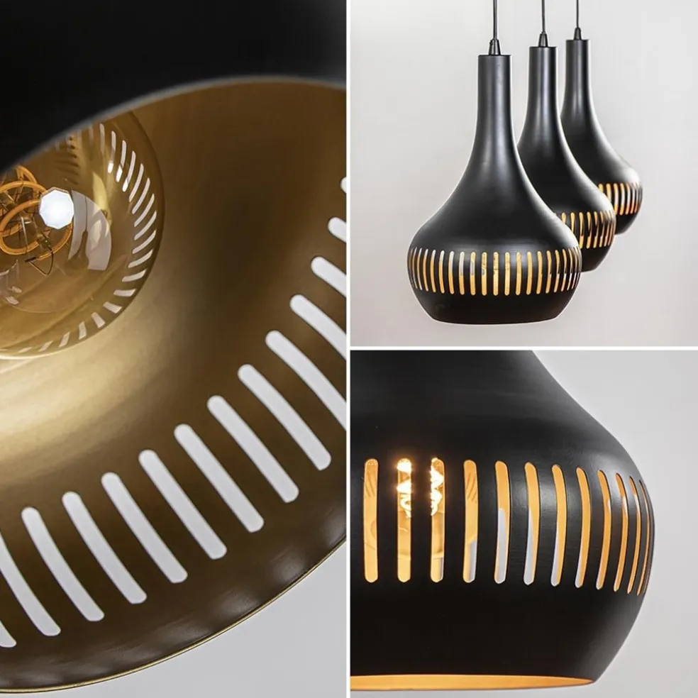 3-Lichts hanglamp kegels mat zwart met goud