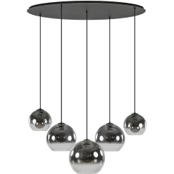 5-Lichts hanglamp ovaal mat zwart met titanium glas