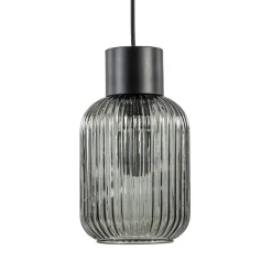1-Lichts hanglamp zwart met smoke glazen cilinder