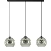 3-Lichts hanglamp zwart met smoke glas