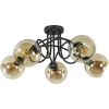 5-Lichts klassieke plafondlamp zwart met amber glazen bollen