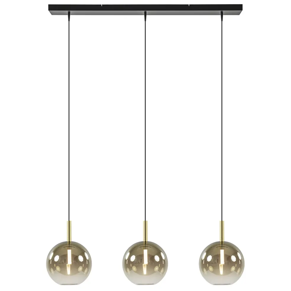 3-Lichts LED eettafelhanglamp met gold fading glas