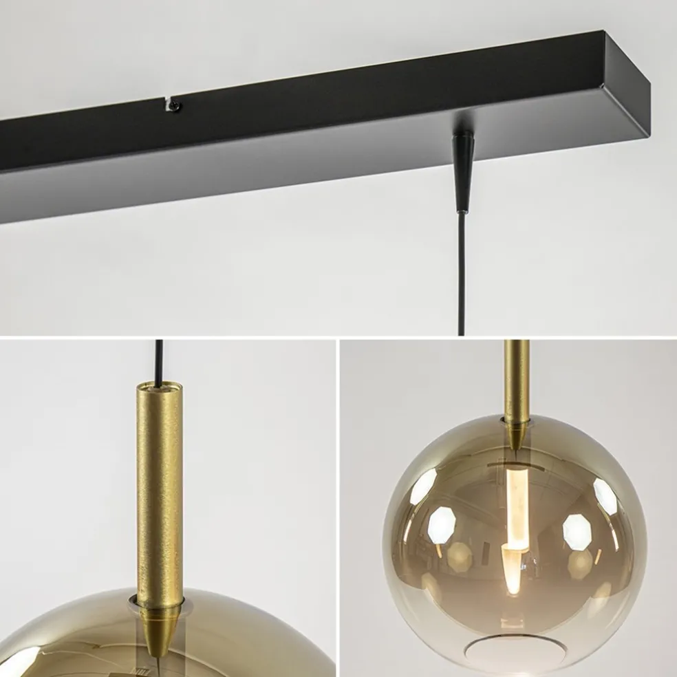 3-Lichts LED eettafelhanglamp met gold fading glas