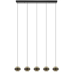 5-Lichts LED eettafelhanglamp zwart met champagne glas