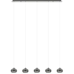 5-Lichts LED eettafelhanglamp smoke glas dimbaar