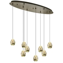8-Lichts ovale hanglamp eggs zwart/goud