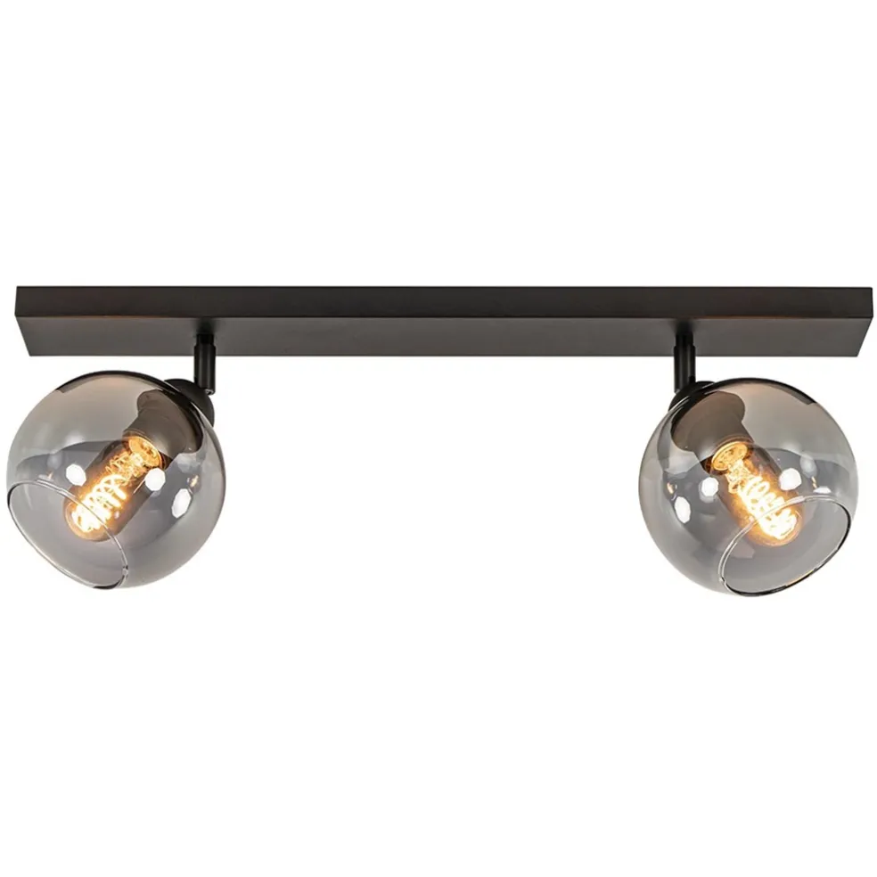 2-Lichts plafondlamp smoke glas met zwart