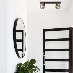 2-Lichts plafondlamp smoke glas met zwart