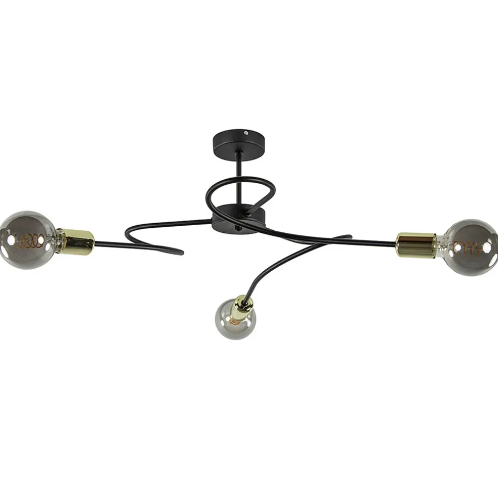 3-Lichts plafondlamp zwart met gouden pendels