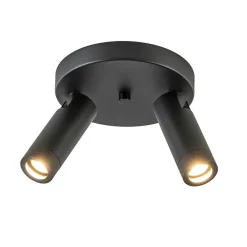 2-Lichts plafondspot mat zwart met gouden accent