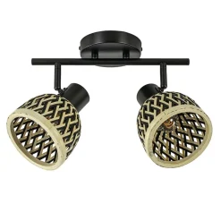 2-Lichts plafond/wandlamp zwart met bamboe kappen