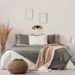 2-Lichts plafond/wandlamp zwart met bamboe kappen