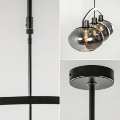 3-Lichts retro hanglamp zwart met smoke glas