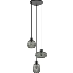 3-Lichts ronde eettafelhanglamp zwart met smoke glas