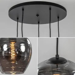 5-Lichts ronde hanglamp zwart met smokey glas